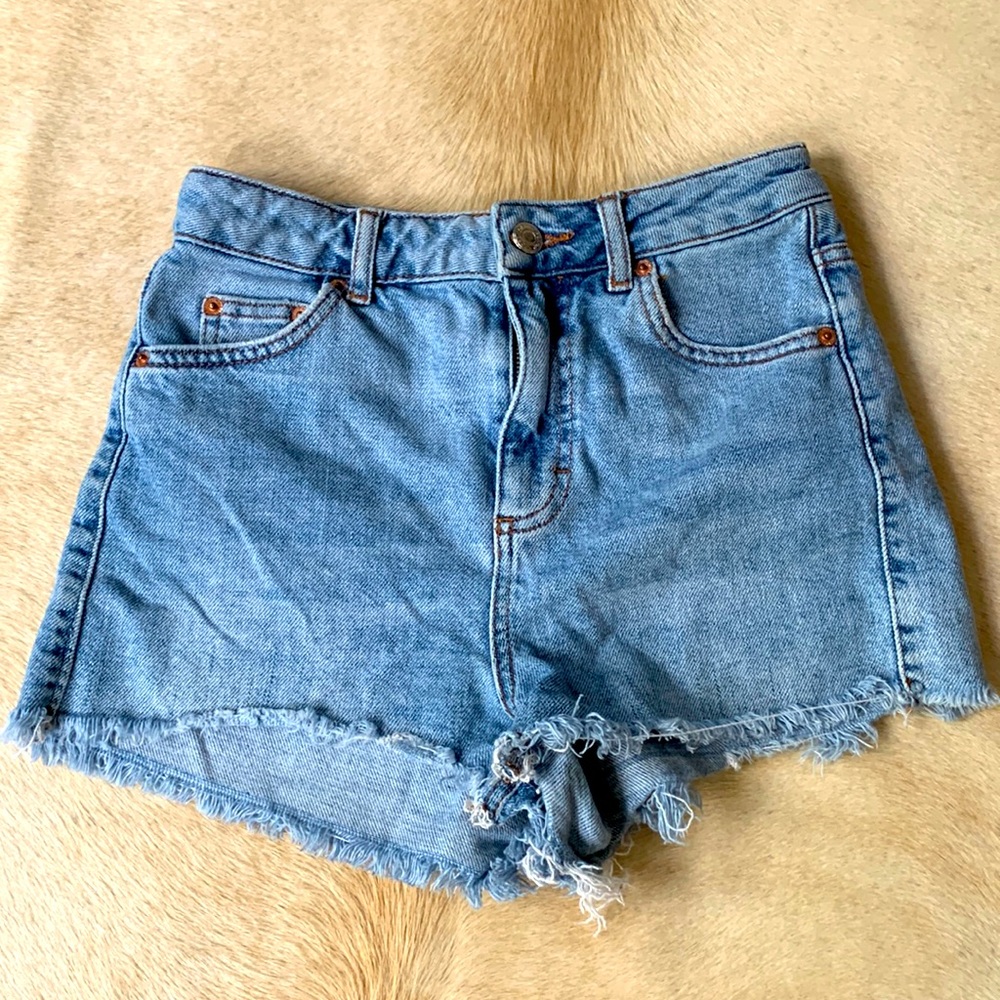 TOPSHOP Blue FRAYED Cutoff BLUE JEAN SHORTS